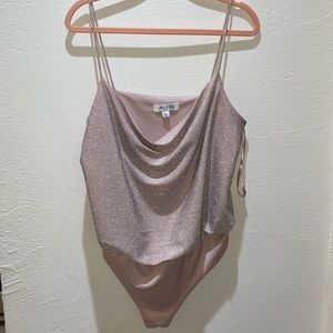 Pink Shimmer Cowl Neck Bodysuit